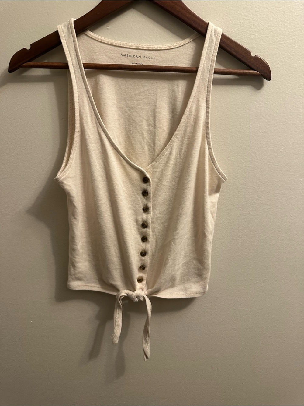 #478 American Eagle Outfitters Cream Button-Front Tie Hem Tank
